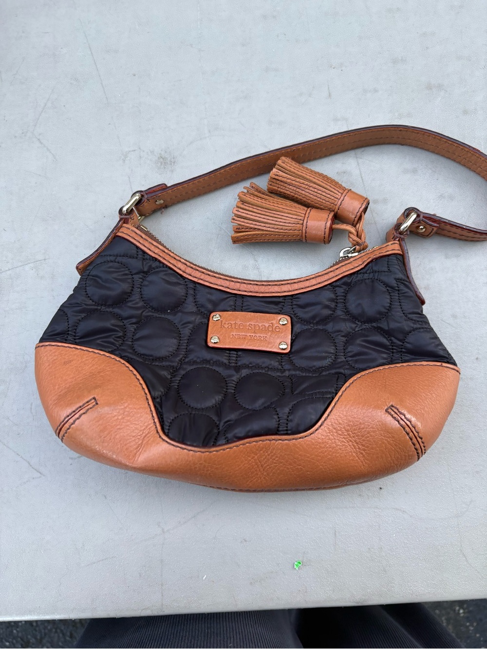 Kate Spade Black Quilted Shoulder Bag with Tan Trim & Tassels